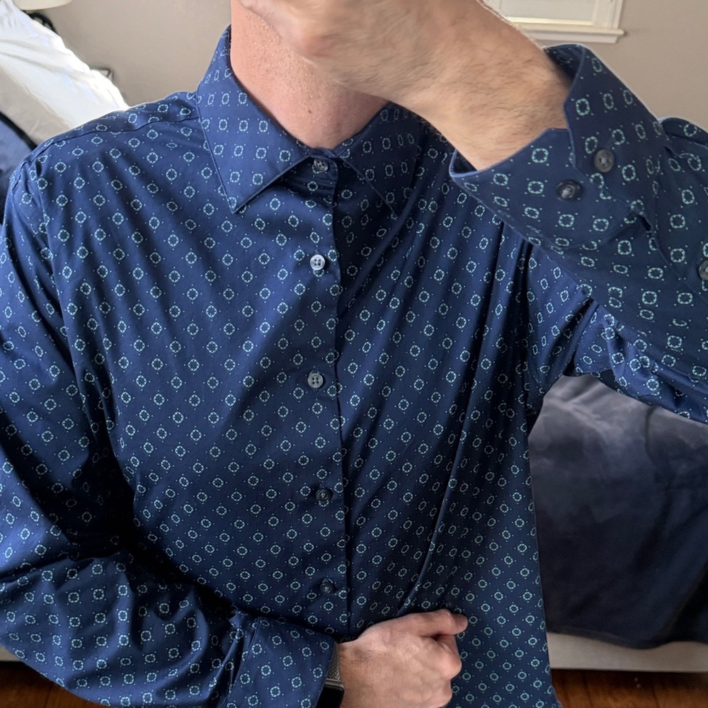 Alfani Men's Blue Patterned Shirt